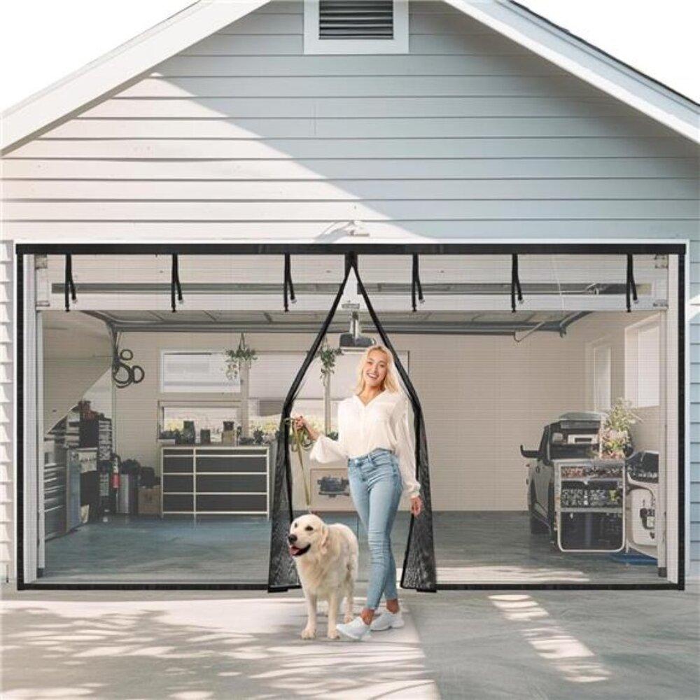 Garage Door Screen, 16x7 Ft Magnetic Closure Heavy Duty Weighted Bottom Garage